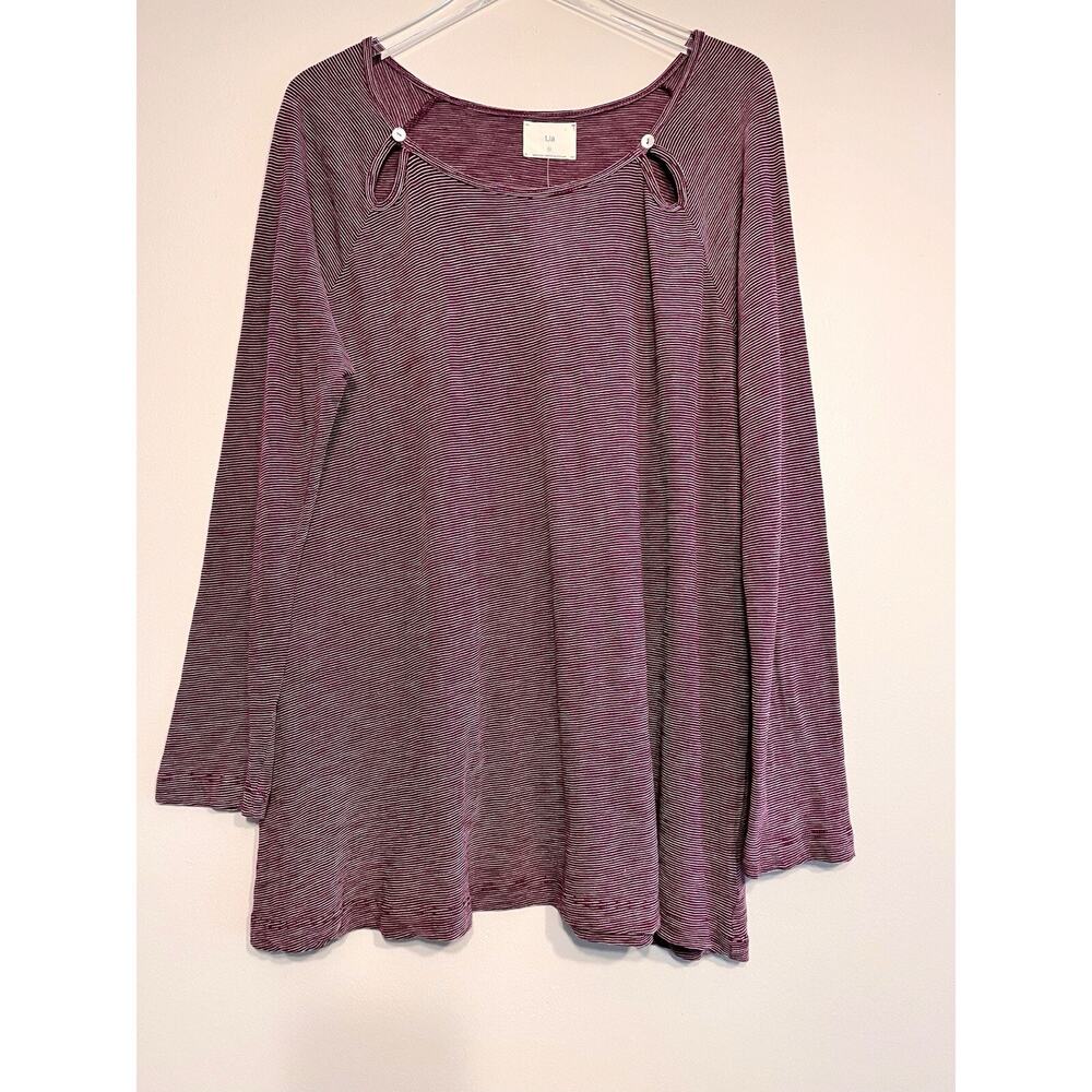 NWT Anthropologie T. La Purple Long Sleeve Stripe Shirt Tear Drop Shoulder Large